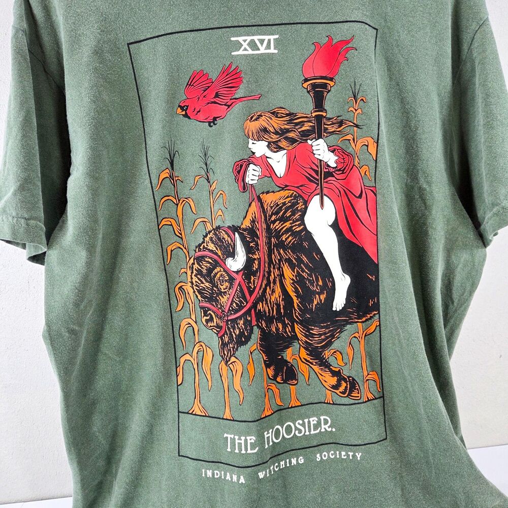 United State of Indiana The Hoosier Tarot T-Shirt Green Size L Witching Society